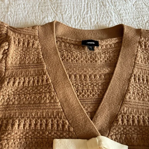 Express Tan Cardigan with Cream Bow - Picture 6 of 6